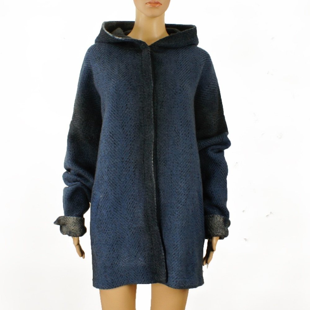 Avant Toi Liapull Blue Black Wool Knit Jacket Sweater Cardigan Hooded